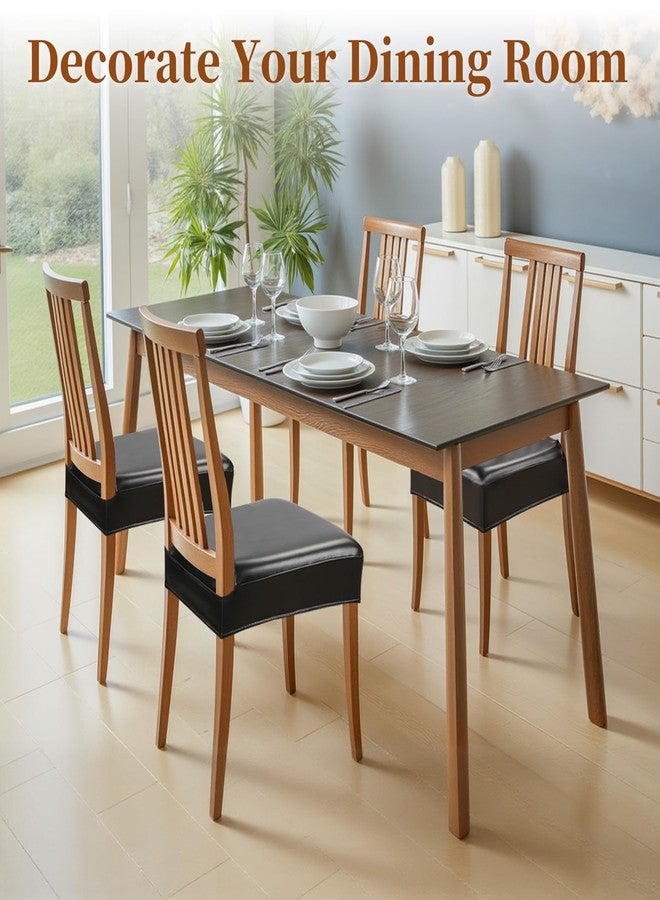 WUSOUPU Waterproof Dining Chair Seat Covers Leather Kitchen Seat Covers, Stain Resistant Stretch Chair Seat Covers for Dining Room Chairs Set of 4, Rear Covered Washable Dining Chair Covers Black - Image 2