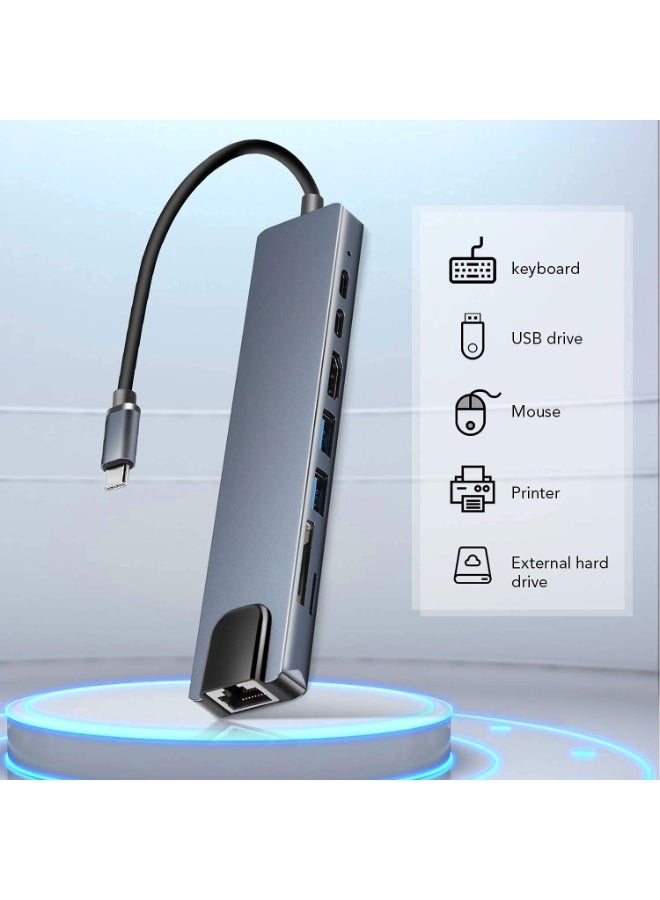 Hedge USB C Hub 8-in-1 Multiport Adapter with 4K HDMI RJ45 Ethernet USB 3.0, USB-C PD Charging SD/TF Card Reader – Type-C to HDMI Converter for MacBook Laptop Tablet & Smartphones - Image 2