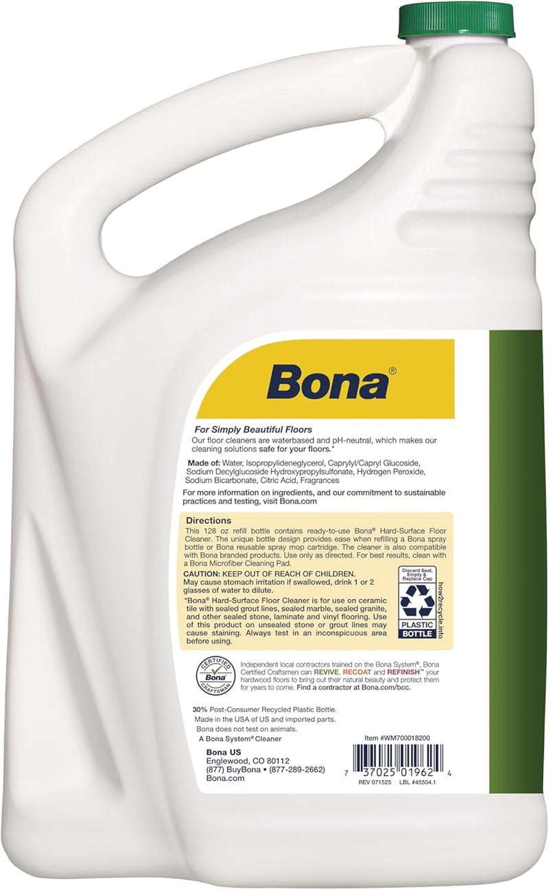 BONA Multi-Surface Floor Cleaner Refill - 128 fl oz - Lemon Mint - Residue-Free Floor Cleaning Solution Spray Mop and Spray Bottle Refill - For Use on Stone, Tile, Laminate, and Vinyl Floors - Image 2