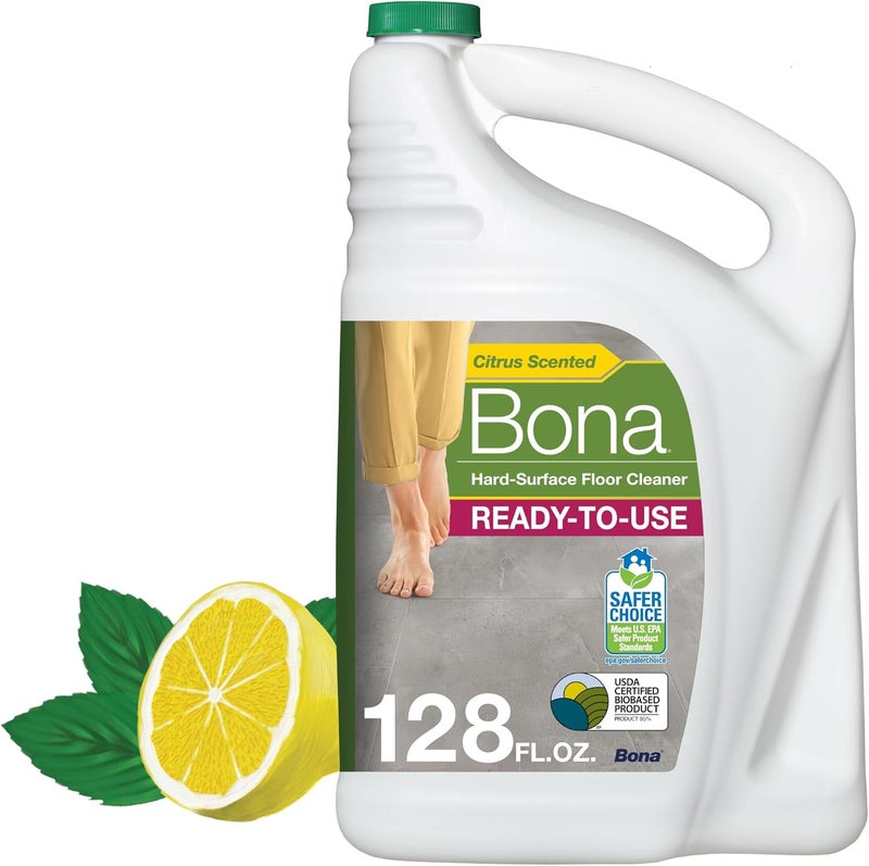 BONA Multi-Surface Floor Cleaner Refill - 128 fl oz - Lemon Mint - Residue-Free Floor Cleaning Solution Spray Mop and Spray Bottle Refill - For Use on Stone, Tile, Laminate, and Vinyl Floors - Image 1