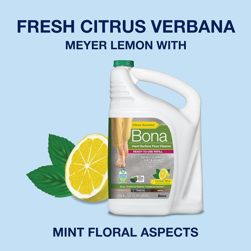 BONA Multi-Surface Floor Cleaner Refill - 128 fl oz - Lemon Mint - Residue-Free Floor Cleaning Solution Spray Mop and Spray Bottle Refill - For Use on Stone, Tile, Laminate, and Vinyl Floors - Image 5