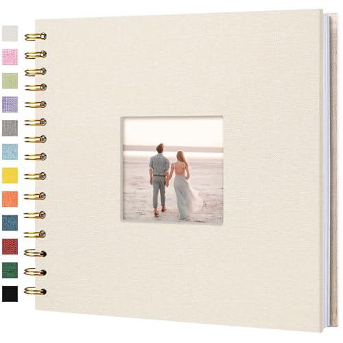 Hiwhy 8 x 8 Inch Scrapbook Photo Album Linen Cover Hardcover Kraft White Pages Memory Book for Travel Wedding Guest Book Christmas Baby Shower 20 Sheets 40 PagesBeige