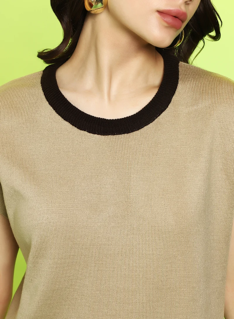 Campus Sutra Women's Sand Beige Shift Sweater Dress