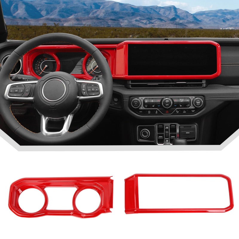 JeCar Red Interior Dashboard Trim Overlay for 2024 Jeep Wrangler JL 2pcs