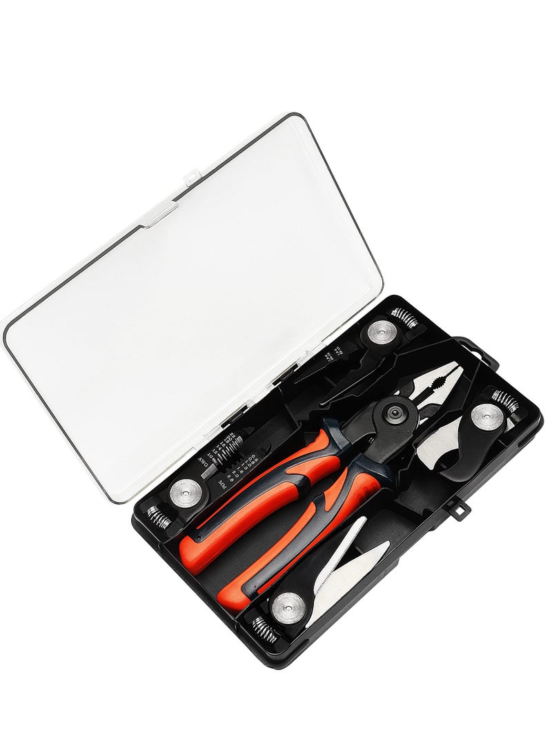 SYOSI Plier Tool Set 8 Inch 5 IN 1 Multifunctional Interchangeable Head Pliers Set Cable Cutters Wire Stripper Crimping Plier Linesman Pliers Scissor Ergonomic Design for Electricians fitter - Image 2