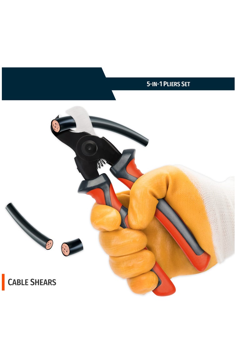 SYOSI Plier Tool Set 8 Inch 5 IN 1 Multifunctional Interchangeable Head Pliers Set Cable Cutters Wire Stripper Crimping Plier Linesman Pliers Scissor Ergonomic Design for Electricians fitter - Image 5