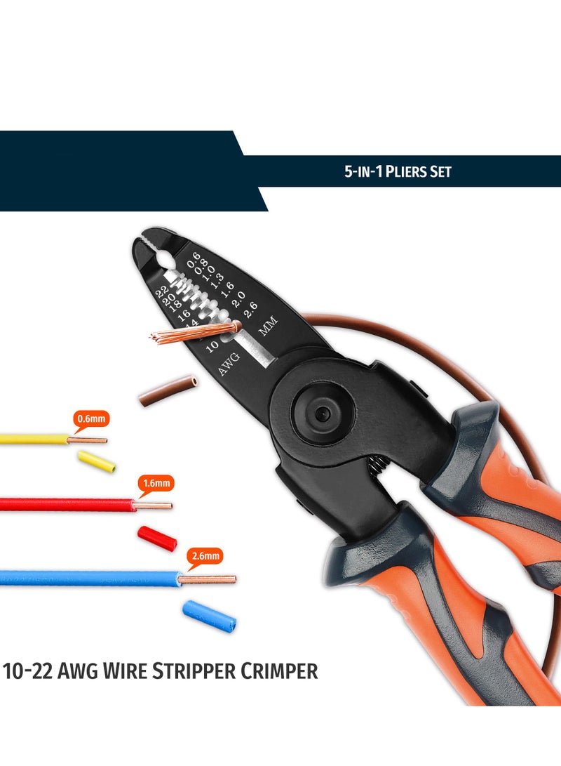 SYOSI Plier Tool Set 8 Inch 5 IN 1 Multifunctional Interchangeable Head Pliers Set Cable Cutters Wire Stripper Crimping Plier Linesman Pliers Scissor Ergonomic Design for Electricians fitter - Image 4