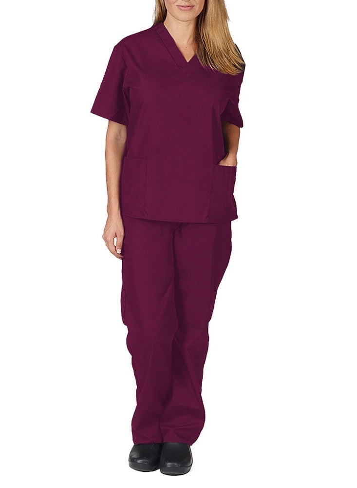 NIBEMINENT Kenzi Medical Scrub Set for Unisex Wine Red  - Image 1