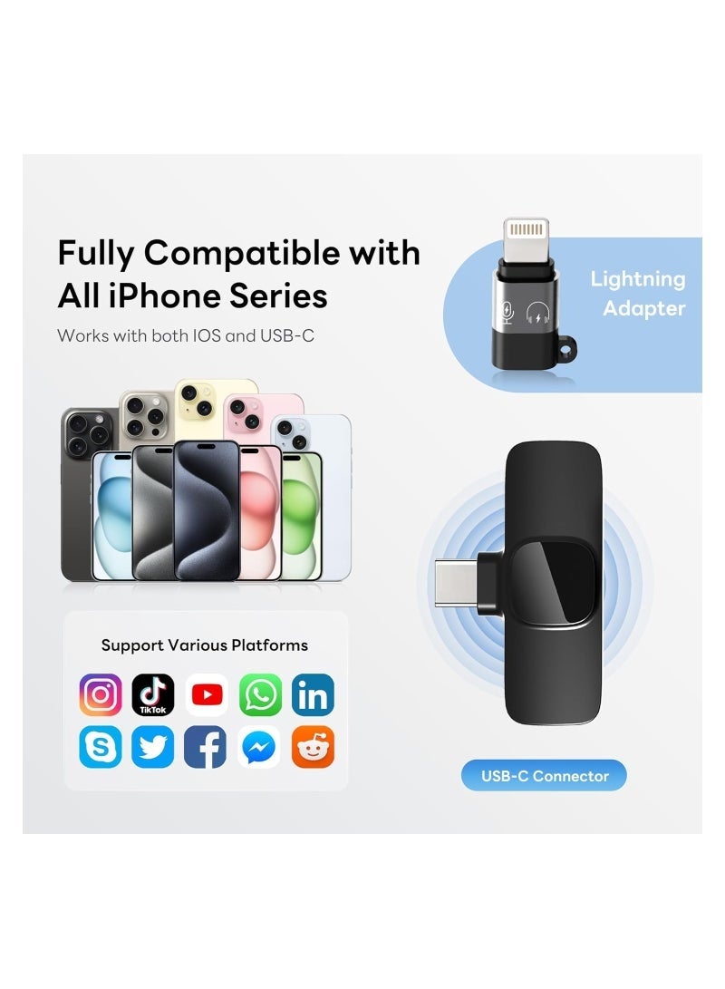 Wireless Lavalier Microphone Compatible with iPhone/iPad/Android Phone/Laptop, Plug-Play Lapel Clip-On Mic with Noise Reduction for Video Recording/Live Steam/Interview/TikTok/YouTube(2 Mics) - Image 3