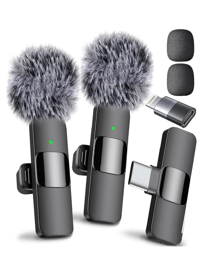 Wireless Lavalier Microphone Compatible with iPhone/iPad/Android Phone/Laptop, Plug-Play Lapel Clip-On Mic with Noise Reduction for Video Recording/Live Steam/Interview/TikTok/YouTube(2 Mics) - Image 1