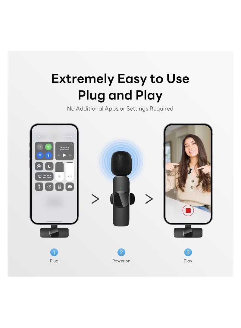 Wireless Lavalier Microphone Compatible with iPhone/iPad/Android Phone/Laptop, Plug-Play Lapel Clip-On Mic with Noise Reduction for Video Recording/Live Steam/Interview/TikTok/YouTube(2 Mics) - Image 2