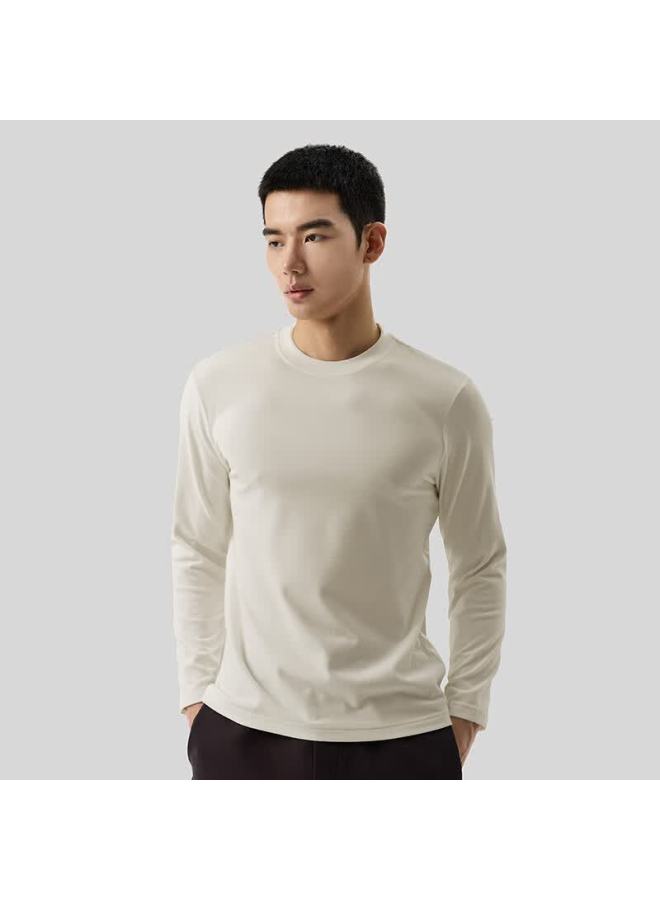 Markless Infrared Warming Long Sleeve T-shirt Men Autumn Winter Crew Neck Base Layer Top Milk Tea Apricot M - Image 1
