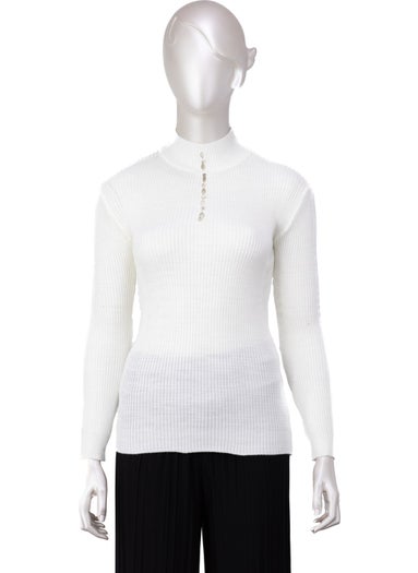 Oppland Women's Winter Stylish Stoned Half Collar Long Sleeve Fitted Lycra Knitted Knitwear Badi Sweater on the Chest  - Image 1