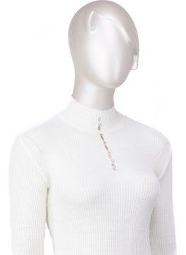 Oppland Women's Winter Stylish Stoned Half Collar Long Sleeve Fitted Lycra Knitted Knitwear Badi Sweater on the Chest  - Image 3