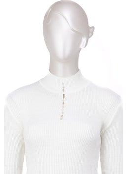 Oppland Women's Winter Stylish Stoned Half Collar Long Sleeve Fitted Lycra Knitted Knitwear Badi Sweater on the Chest  - Image 5