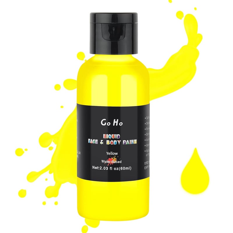 Go Ho Go Ho Yellow Face Body Paint(2.1 oz),Yellow Makeup Water Based Face Paint and Body Paint for Airbrush Makeup, Special FX, Cosplay, and Halloween Make up
