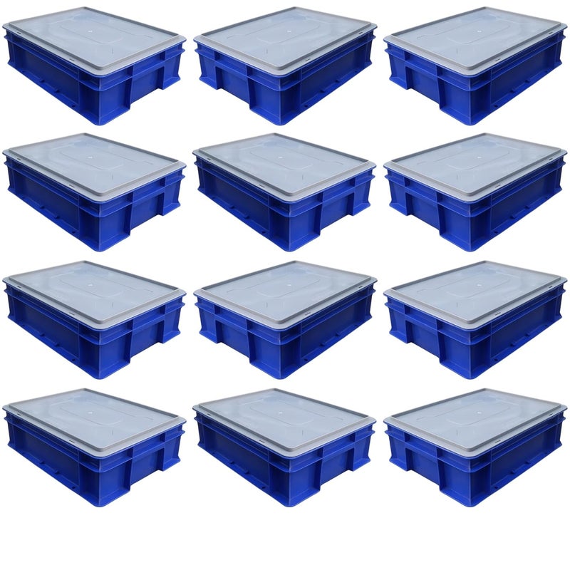 SINGHAL SINGHAL Plastic Crate 400x300x120 MM With Lid Pack of 12 Multipurpose Heavy Duty Portable Crates for storage Shelf Basket for Large Storage Bin Vegetable Fruit Milk  - Image 1