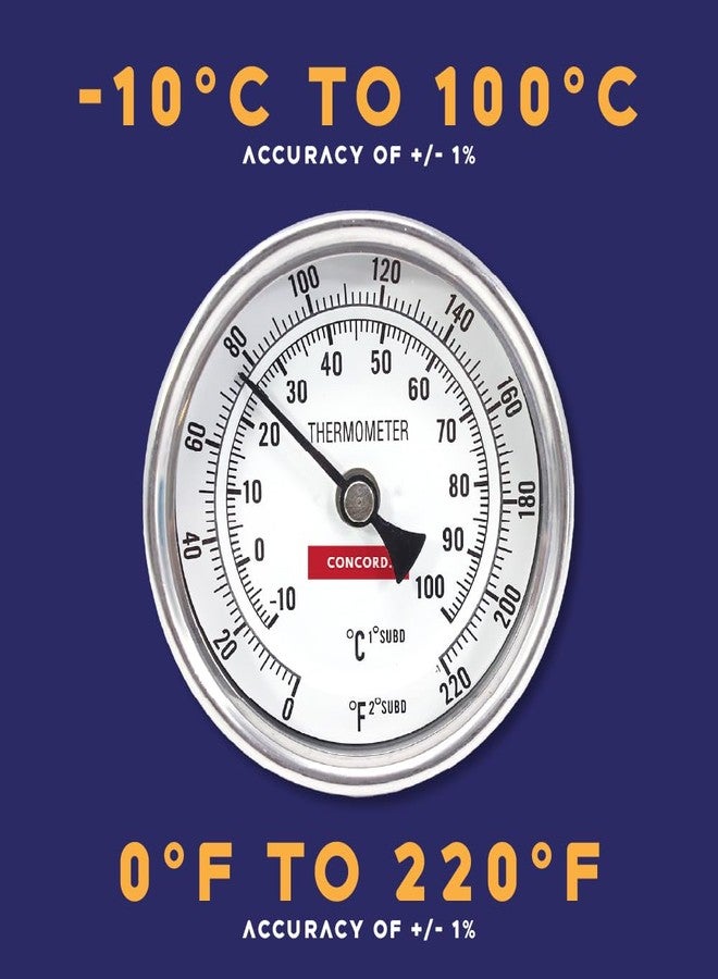 CONCORD 3" Stainless Steel Thermometer for Home Brewing (4" Stem) - Image 2