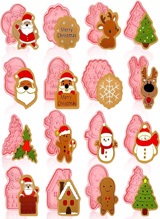 Skytail 16pc Christmas Cookie Cutter Set 3D Xmas Tree Gingerbread Man Snowman Snowflake Santa Cutters for Baking Biscuits Cookie Stamp Chocolate Fondant Cake Decoration Cupcake Topper Party Snacks - Image 1