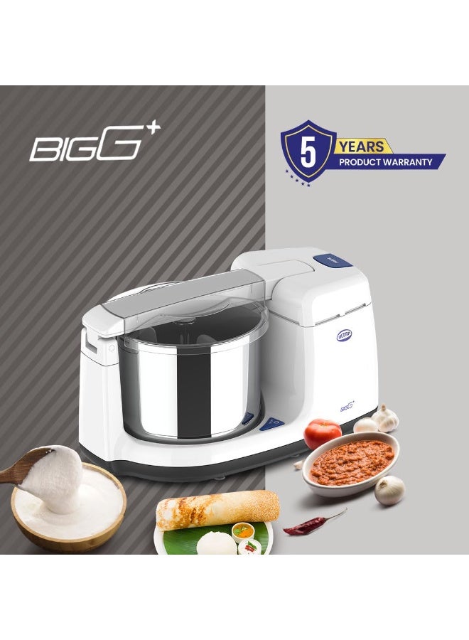 Ultra BIGG+ 2.5 Litre Table Top Wet Grinder -White | Fast Grinding Conical Stones, 150W Motor & 5 Years Warranty | AISI 304 Food-Grade SS Multi Utility Cylindrical Drum, CE Certified - Image 4
