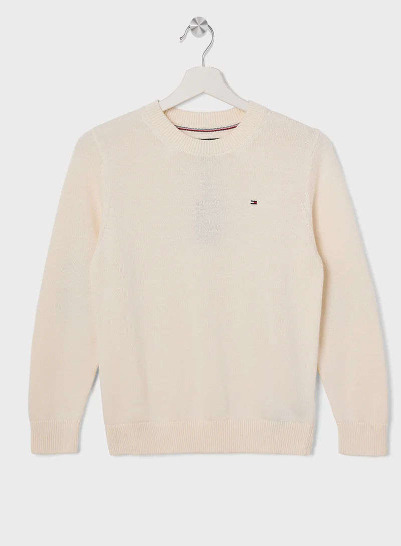 تومي هيلفيغر Youth Crew Neck Elbow Patch Regular Sweater