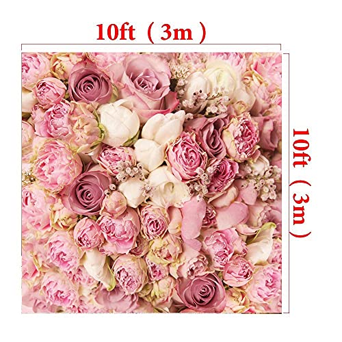 WOLADA Flower Wall Backdrop Pink Floral Photography Backdrop Romantic Roses Background Ideal for Wedding Bridal Shower Valentine's Day Portrait Photo Shoots Feminine Studio Props 10x10FT 9604 - Image 3