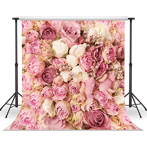 WOLADA Flower Wall Backdrop Pink Floral Photography Backdrop Romantic Roses Background Ideal for Wedding Bridal Shower Valentine's Day Portrait Photo Shoots Feminine Studio Props 10x10FT 9604 - Image 1