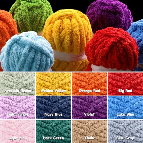 Mooaske 8 Pcs Chunky Yarn for Hand Knitting - Chunky Chenille Yarn for Crocheting - Fluffy Yarn for Crochet - Jumbo Yarn for Hand Knitting 25 yds 7.7 oz of Super Bulky Yarn (Black-White-Blue) - Image 5