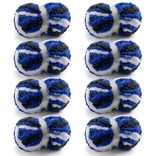 Mooaske 8 Pcs Chunky Yarn for Hand Knitting - Chunky Chenille Yarn for Crocheting - Fluffy Yarn for Crochet - Jumbo Yarn for Hand Knitting 25 yds 7.7 oz of Super Bulky Yarn (Black-White-Blue) - Image 1
