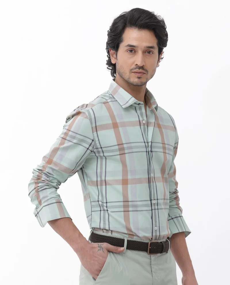 Rare Rabbit Men's Windowpane Check Full Sleeve Shirt