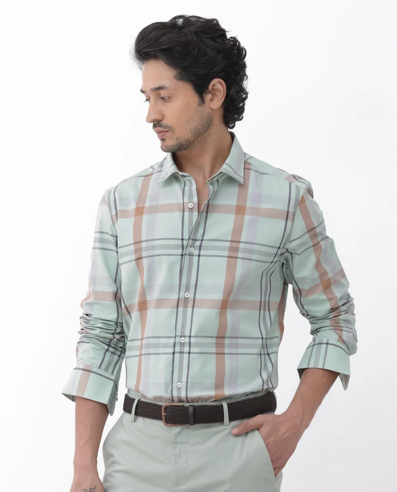Rare Rabbit Men's Windowpane Check Full Sleeve Shirt