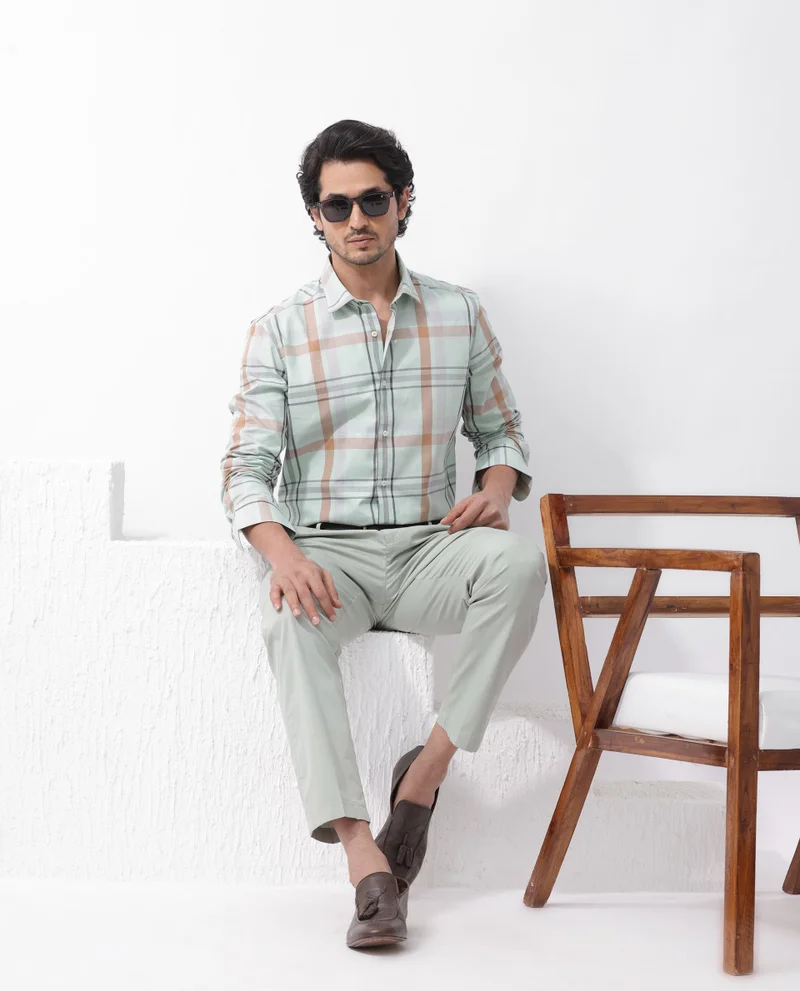 Rare Rabbit Men's Windowpane Check Full Sleeve Shirt