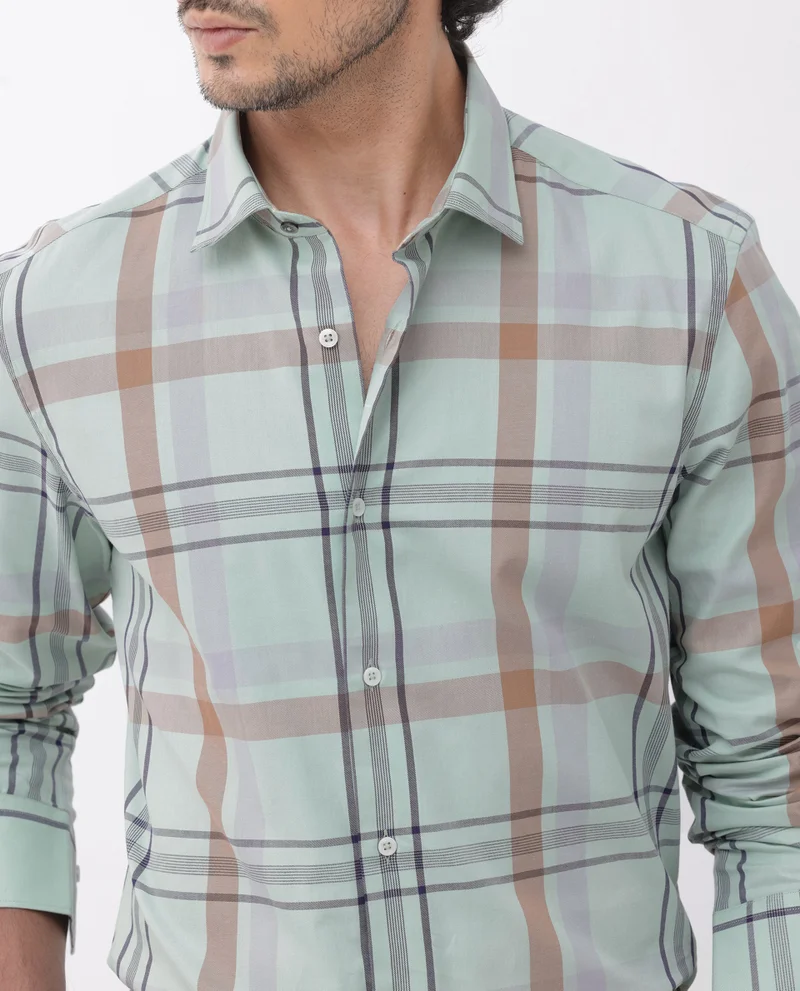 Rare Rabbit Men's Windowpane Check Full Sleeve Shirt