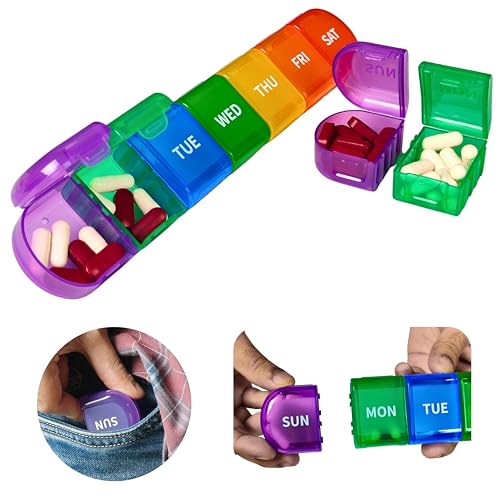 POPCUBE Multicolor 7-Day Pill Organizer - 7 Compartment Portable Daily Pill Case with Large Compartments, Travel Pill Container for Supplements - Image 1