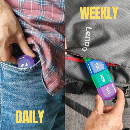 POPCUBE Multicolor 7-Day Pill Organizer - 7 Compartment Portable Daily Pill Case with Large Compartments, Travel Pill Container for Supplements - Image 5