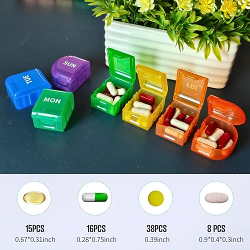 POPCUBE Multicolor 7-Day Pill Organizer - 7 Compartment Portable Daily Pill Case with Large Compartments, Travel Pill Container for Supplements - Image 3