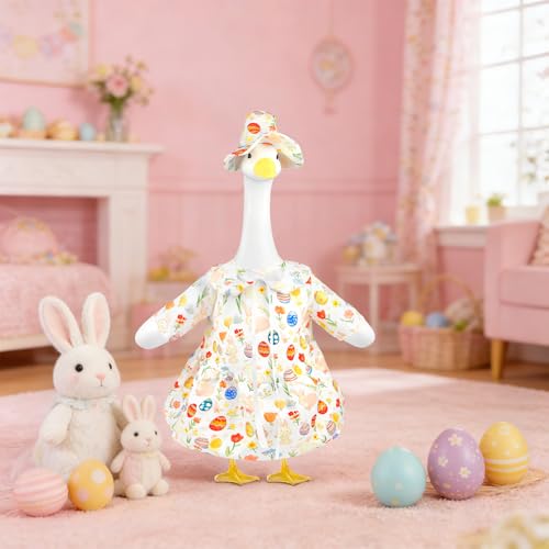 Lixintray Easter Porch Goose Outfits Bunny Goose Clothes Fits 17" 23" Plastic Cement Statues, Spring Cute Goose Outfit Costume with Hat for Outdoor Garden Patio Yard Lawn Party Decoration - Image 5