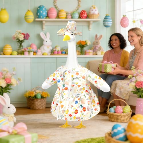 Lixintray Easter Porch Goose Outfits Bunny Goose Clothes Fits 17" 23" Plastic Cement Statues, Spring Cute Goose Outfit Costume with Hat for Outdoor Garden Patio Yard Lawn Party Decoration - Image 2