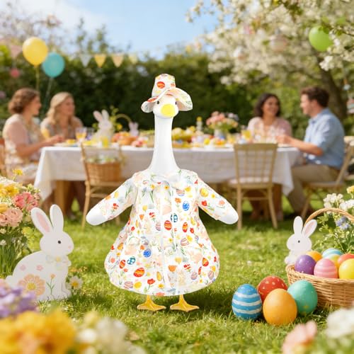 Lixintray Easter Porch Goose Outfits Bunny Goose Clothes Fits 17" 23" Plastic Cement Statues, Spring Cute Goose Outfit Costume with Hat for Outdoor Garden Patio Yard Lawn Party Decoration - Image 3