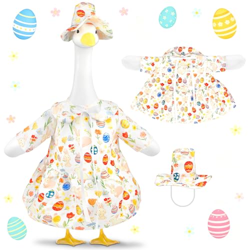 Lixintray Easter Porch Goose Outfits Bunny Goose Clothes Fits 17" 23" Plastic Cement Statues, Spring Cute Goose Outfit Costume with Hat for Outdoor Garden Patio Yard Lawn Party Decoration - Image 1