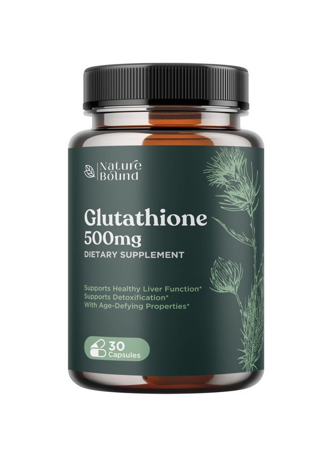 Nature Bound Pure Glutathione Supplement 500 mg GSH - Pure Skin Whitening Pills Natural Antioxidant with Milk Thistle Extract Silymarin Liver Health Alpha Lipoic Acid Amino - 30 Veg Capsules by Nature Bound - Image 1