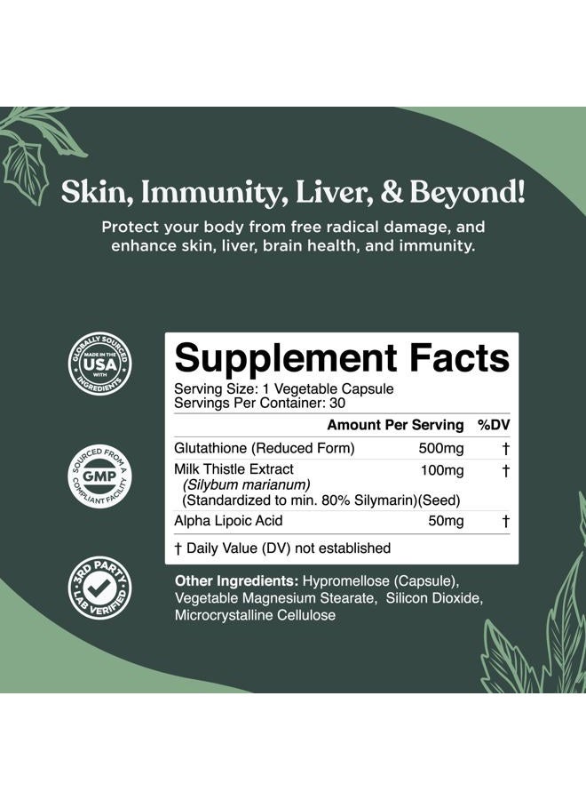 Nature Bound Pure Glutathione Supplement 500 mg GSH - Pure Skin Whitening Pills Natural Antioxidant with Milk Thistle Extract Silymarin Liver Health Alpha Lipoic Acid Amino - 30 Veg Capsules by Nature Bound - Image 3