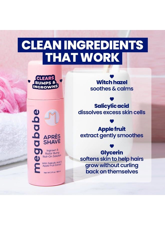 Megababe بعد الحلاقة | علاج رول أون للشعر الناشئ ونتوءات الحلاقة للنساء | البيكيني، الإبطين والساقين (3.0 أونصة سائلة) - Image 3