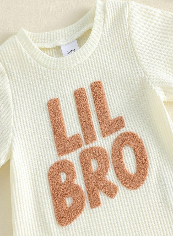 MERSARIPHY Baby Boy Clothes Little Brother Newborn Outfit Summer Letter Embroidery Waffle Knit Short Sleeve Romper Shorts Set (Beige, 0-3 Months) - Image 5