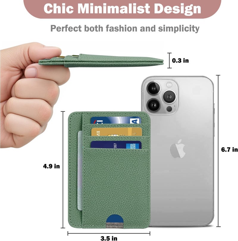 Hot Cool Card Holder Wallet Front Pocket Minimalist Travel Cute Funny Thin Leather With RFID Blocking Small Credit Card Holder Wallet for Men & Women Girls Organizer Gifts, Litchi Green - Image 4