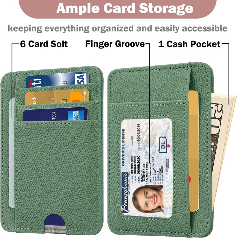 Hot Cool Card Holder Wallet Front Pocket Minimalist Travel Cute Funny Thin Leather With RFID Blocking Small Credit Card Holder Wallet for Men & Women Girls Organizer Gifts, Litchi Green - Image 3