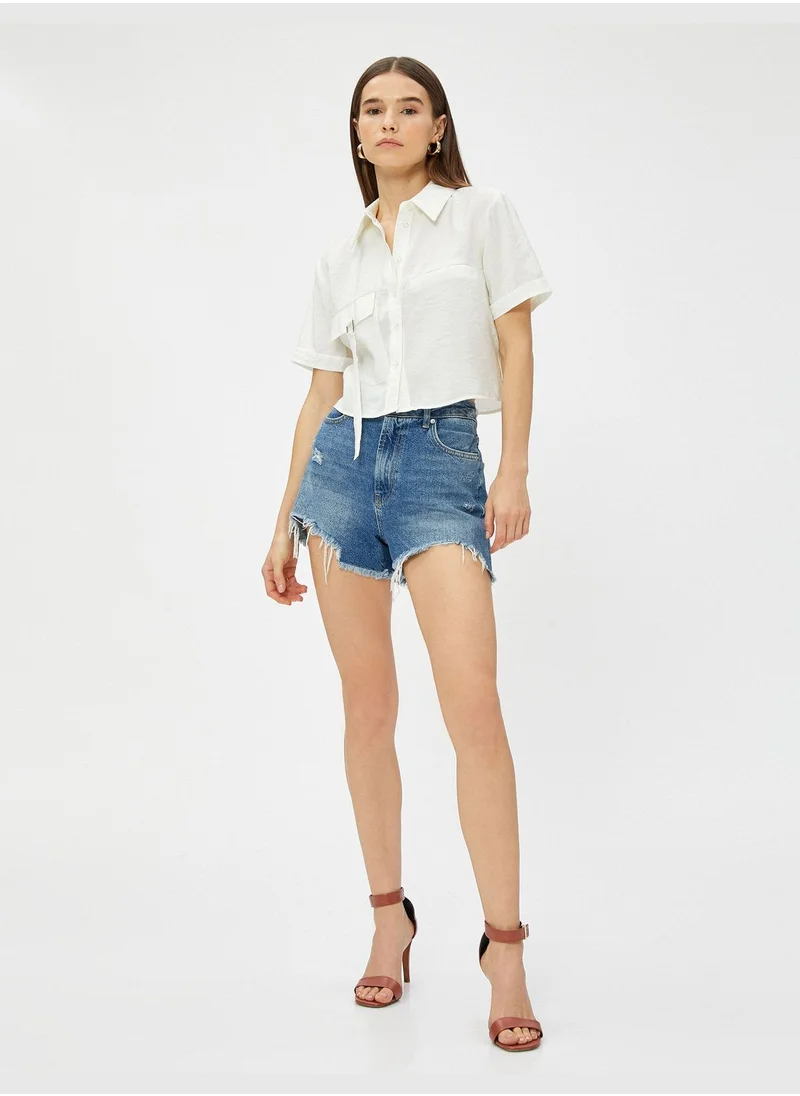 KOTON Modal Mix Pocket Crop Shirt