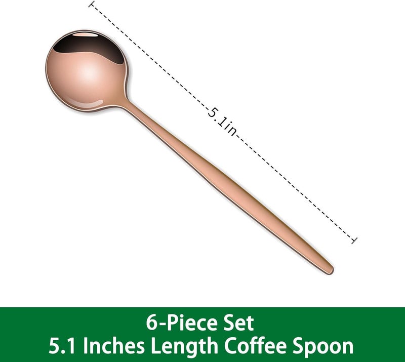 Dehov 5.1Inch Stainless Steel Coffee & Tea Spoons Set,Rose Gold Teaspoon,Small Spoons For Dessert or Tea,Espresso Spoon For Cafe - Image 2