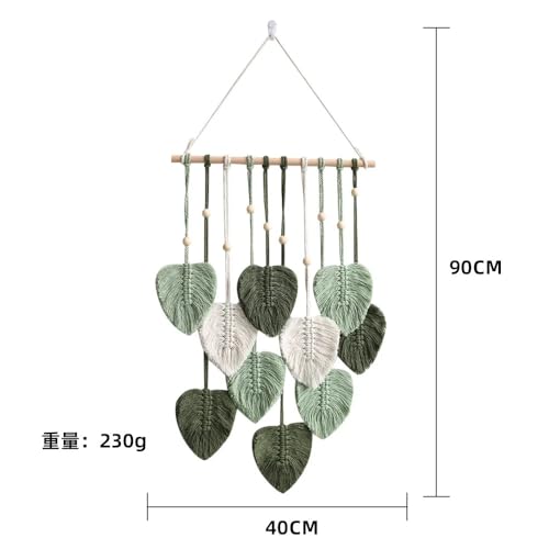 WARMINGO DE Macrame Bohemian Wall Hanging Decor For Living Room & Bedroom | Handmade Feather Tapestry with Wooden Beads and Green Leaves Chic | Wall Art Decoration - Image 2