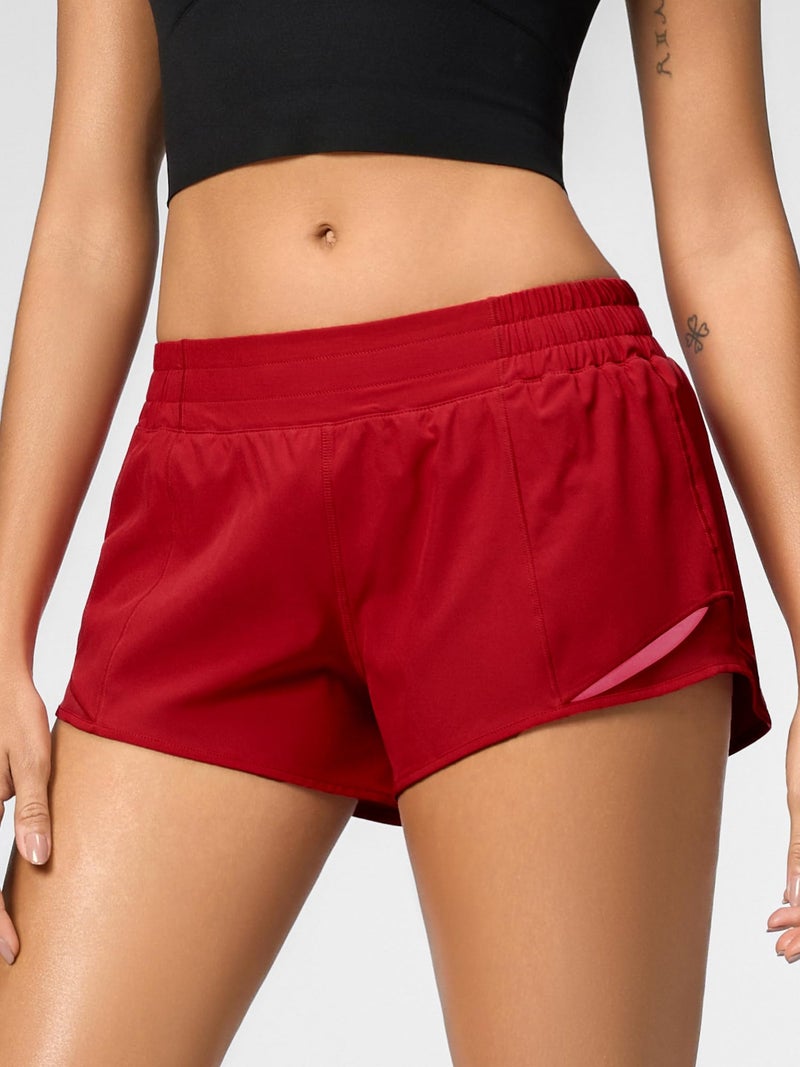 MCEDAR Women's Running Shorts Low Waisted 2.5"ï¼ŒLightweight Active Workout Quick Dry Gym Athletic Sports Shorts Zip Pocket Red,6/S - Image 5